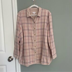 J Jill Double Layer Cotton Flannel Long Sleeve Button Down Tunic